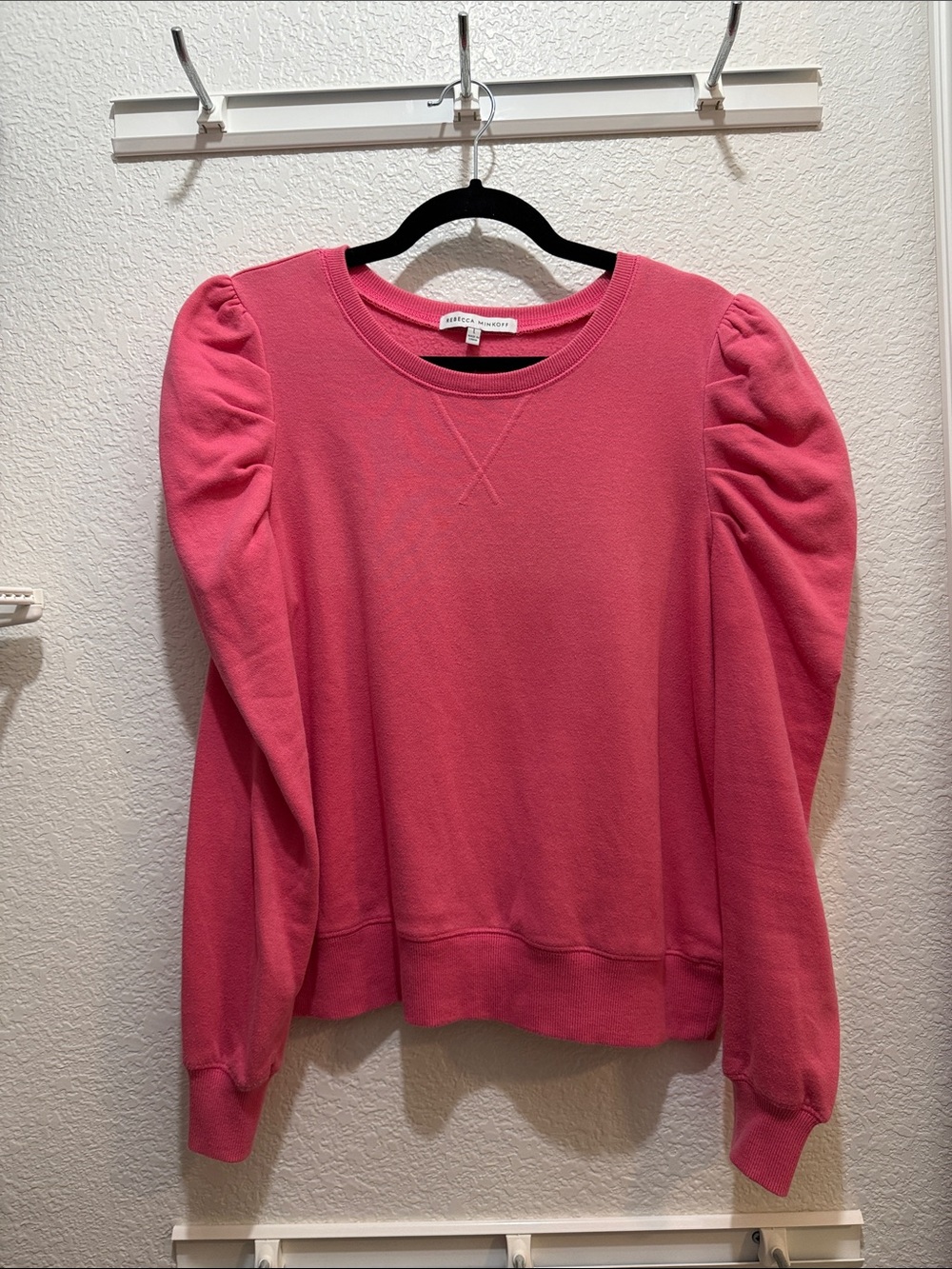 Rebecca Minkoff Pink Puff-Sleeve Crew Sweatshirt